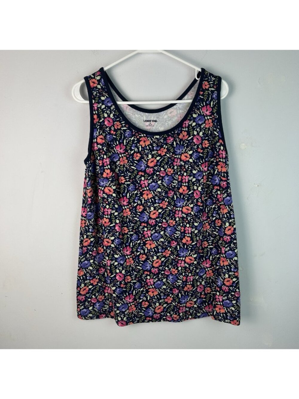 Lands' End Navy Floral Print Tank Top Size 1X (16W-18W)